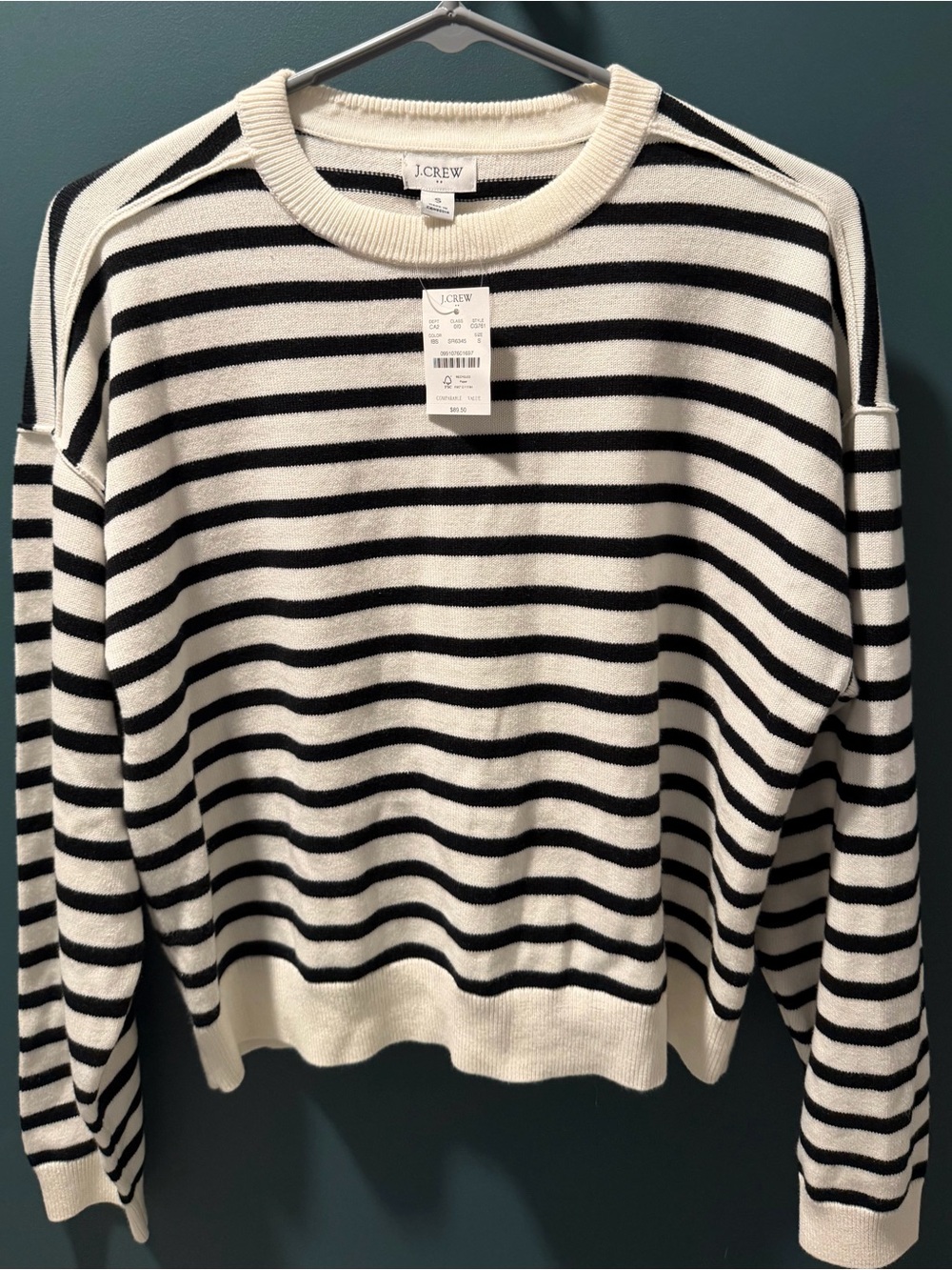 J.Crew Factory striped drop-shoulder pullover, NWT in Size Small